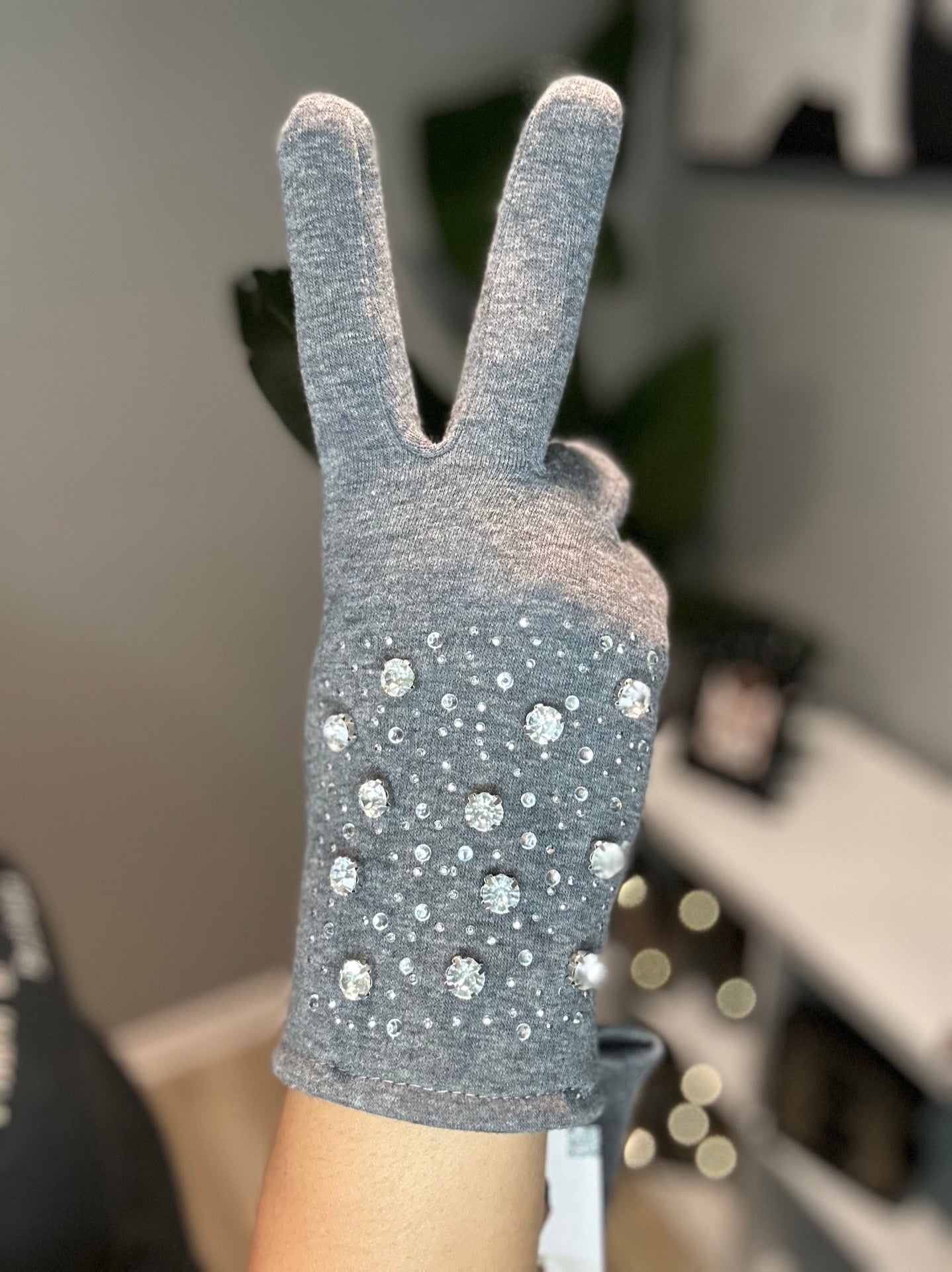 Bling and Grey Knit Glove