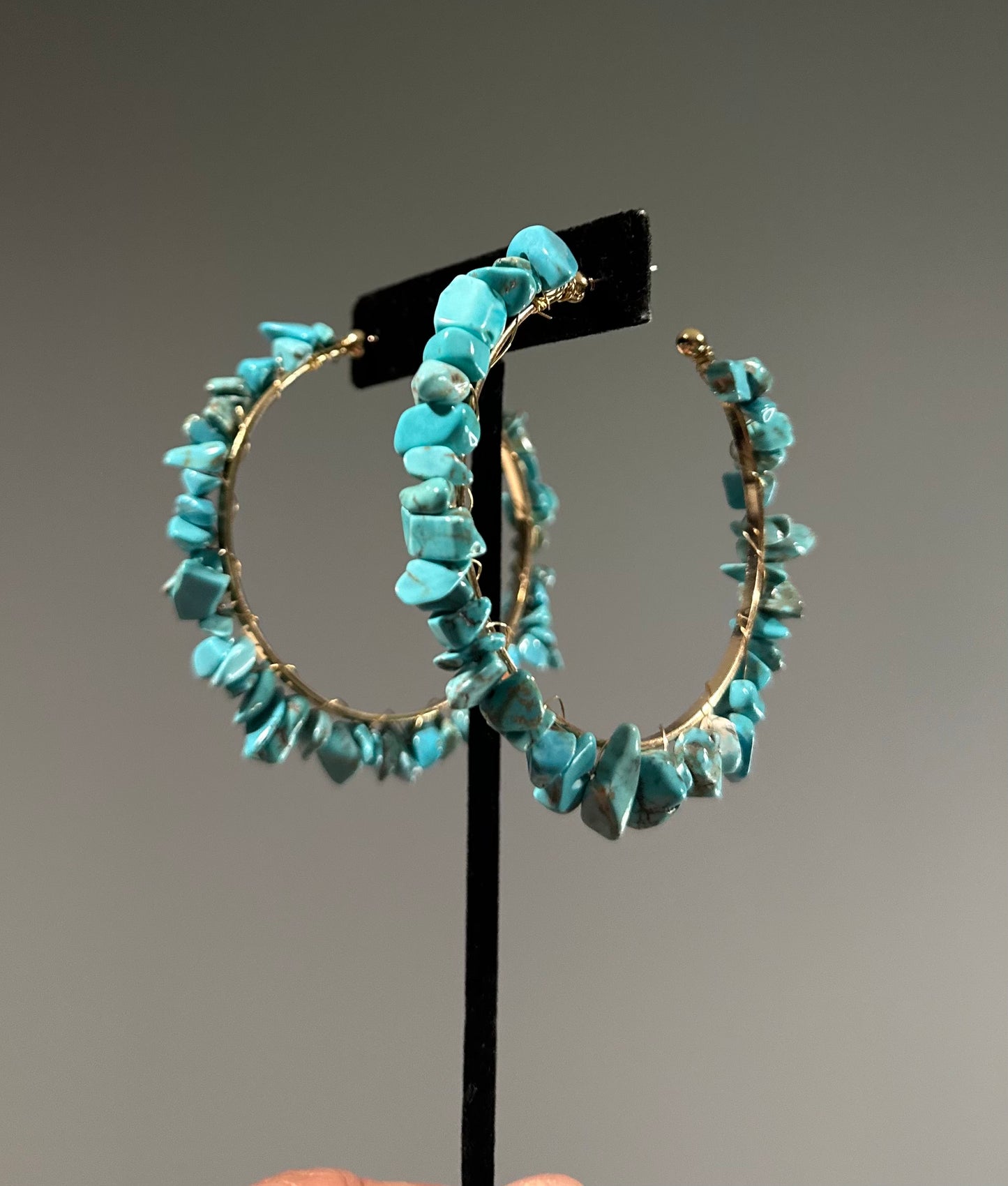 Turquoise Stone Hoop Earrings