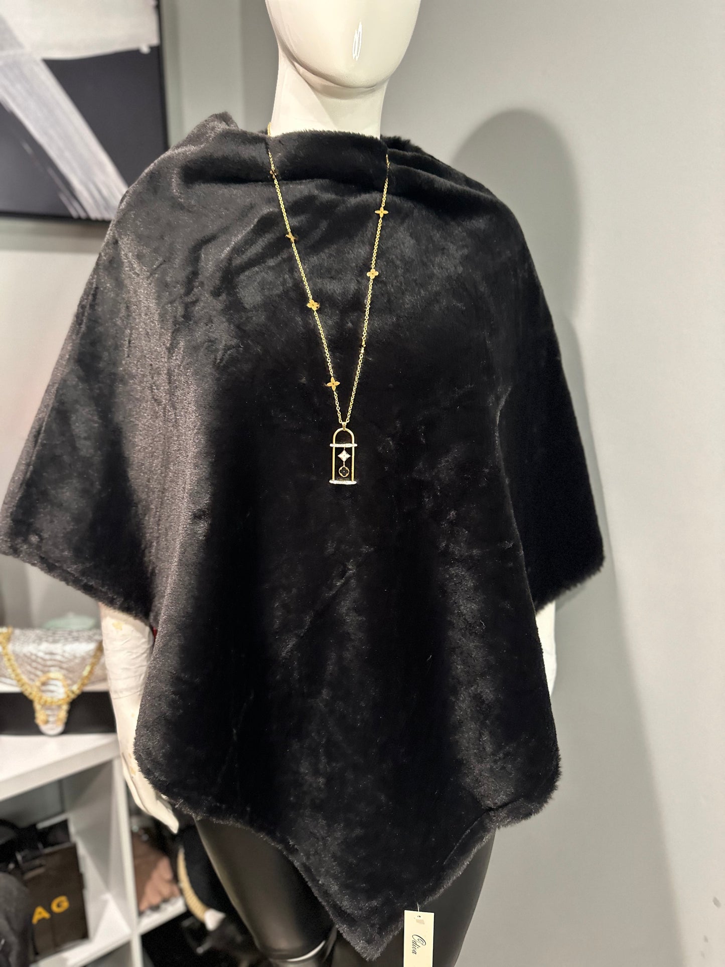 Black Poncho - Soft Fuzzy Fur