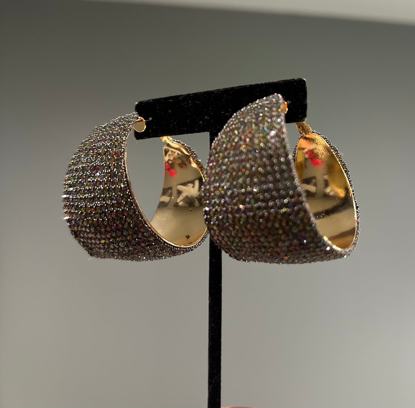 Grey Bling Hoop Earrings