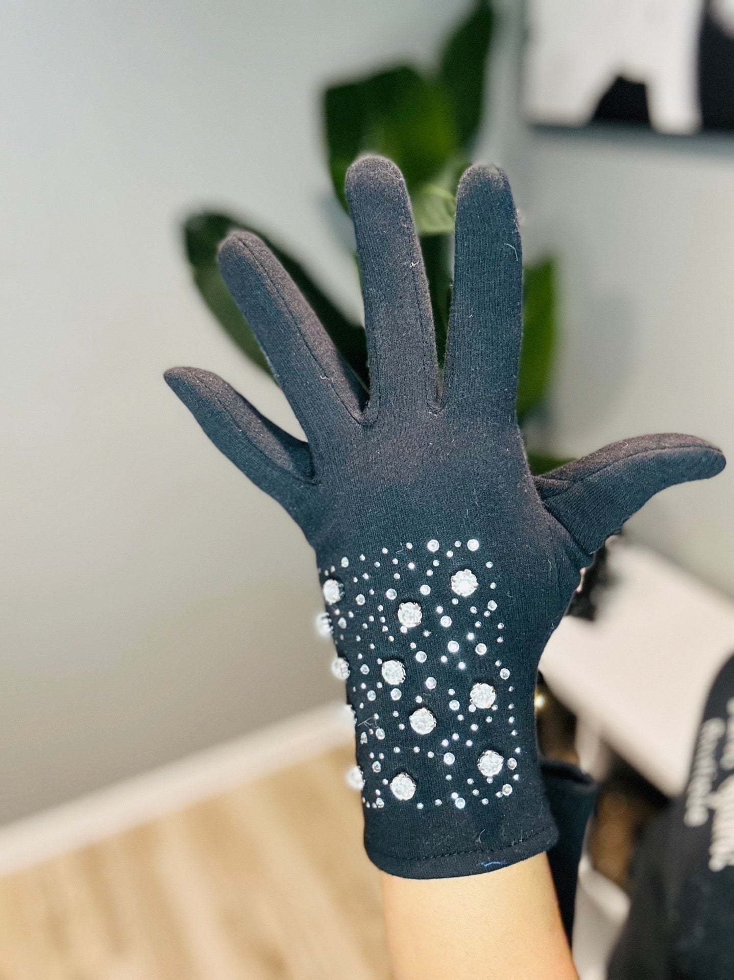 Bling & Black Knit Glove