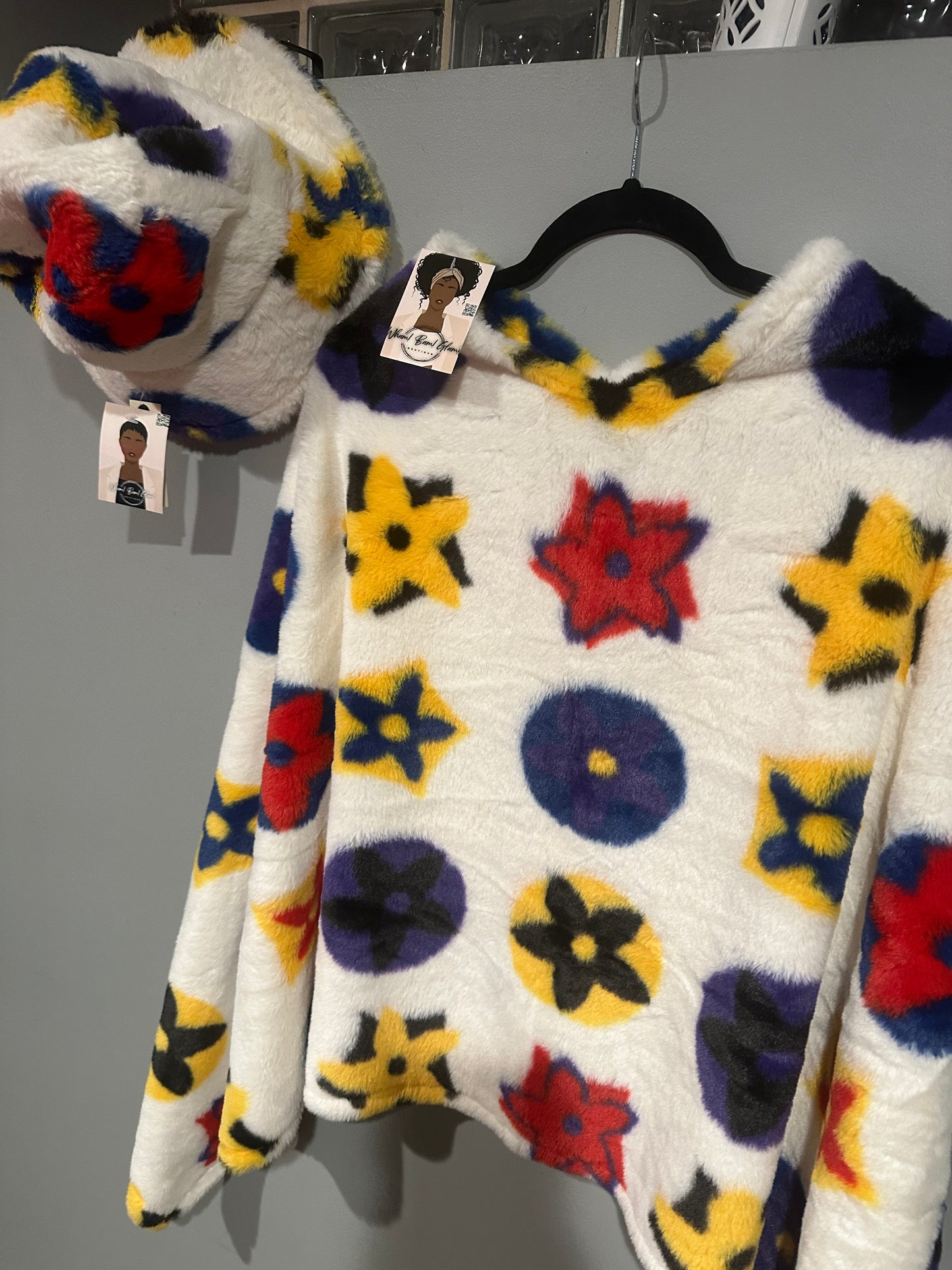 White, Blue, Yellow, Red Poncho and Hat Set