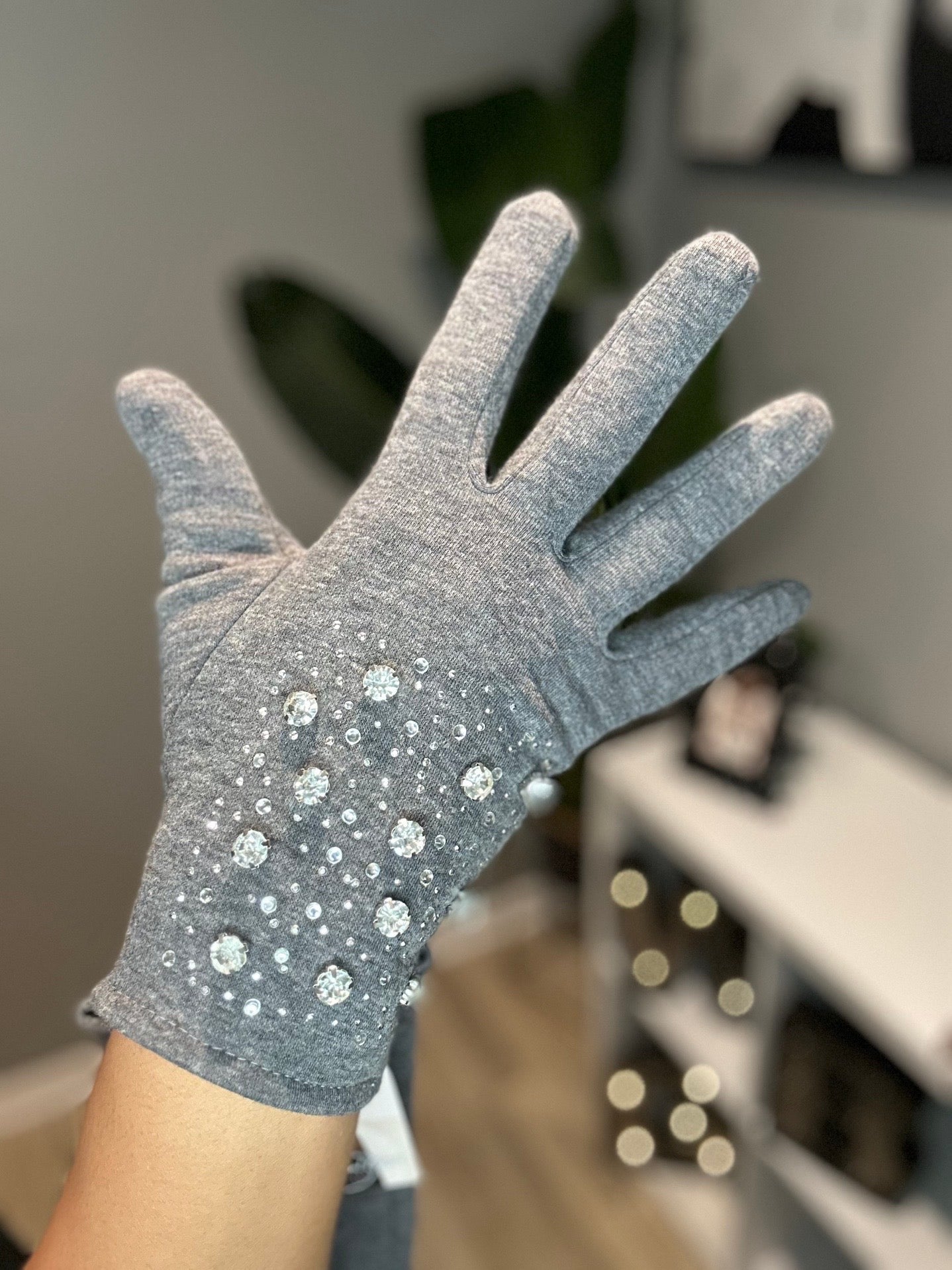 Bling and Grey Knit Glove
