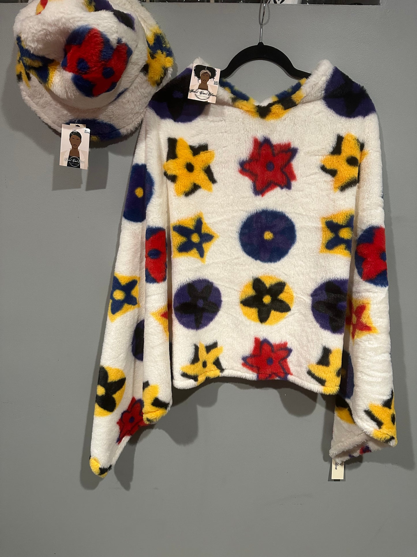 White, Blue, Yellow, Red Poncho and Hat Set