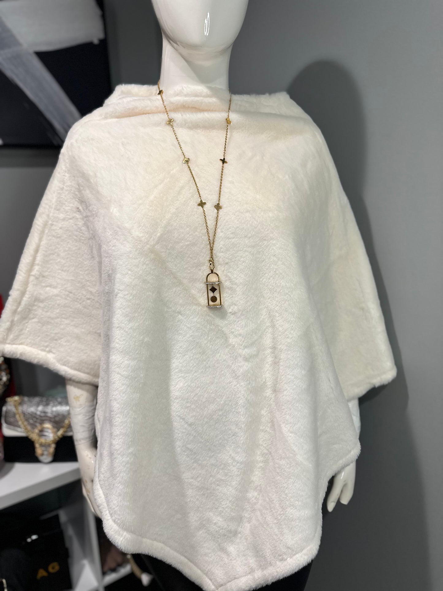 Winter White Poncho - Soft Fuzzy Fur