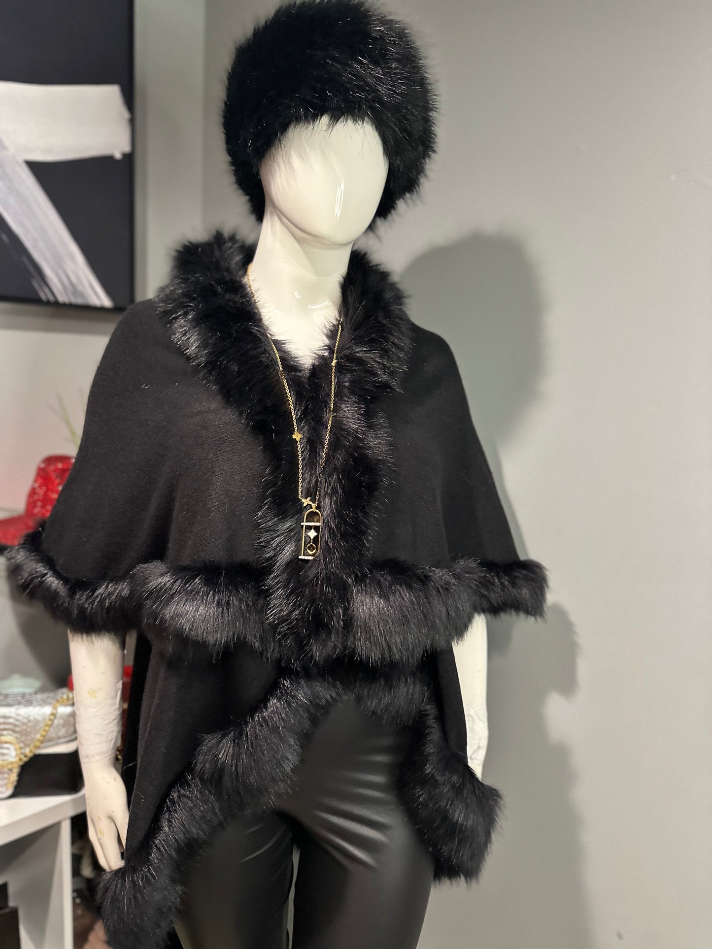 Black Fur Poncho