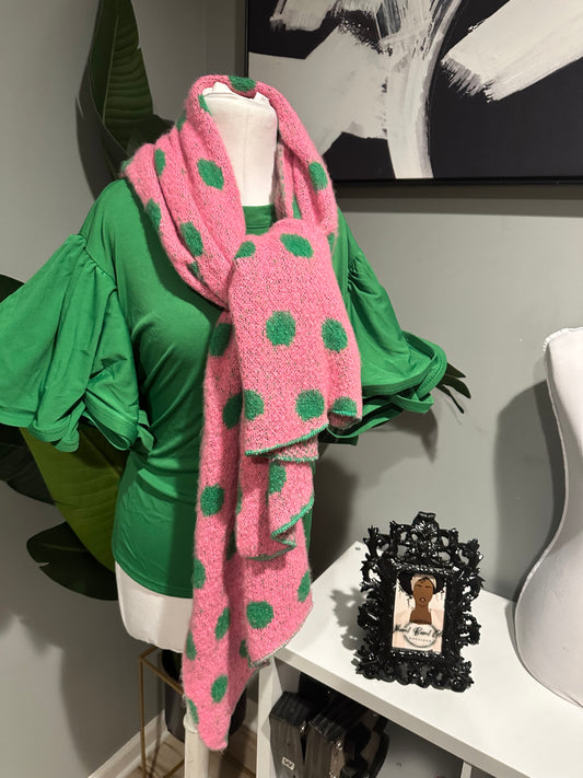 Pink and Green Polka Dot Scarf