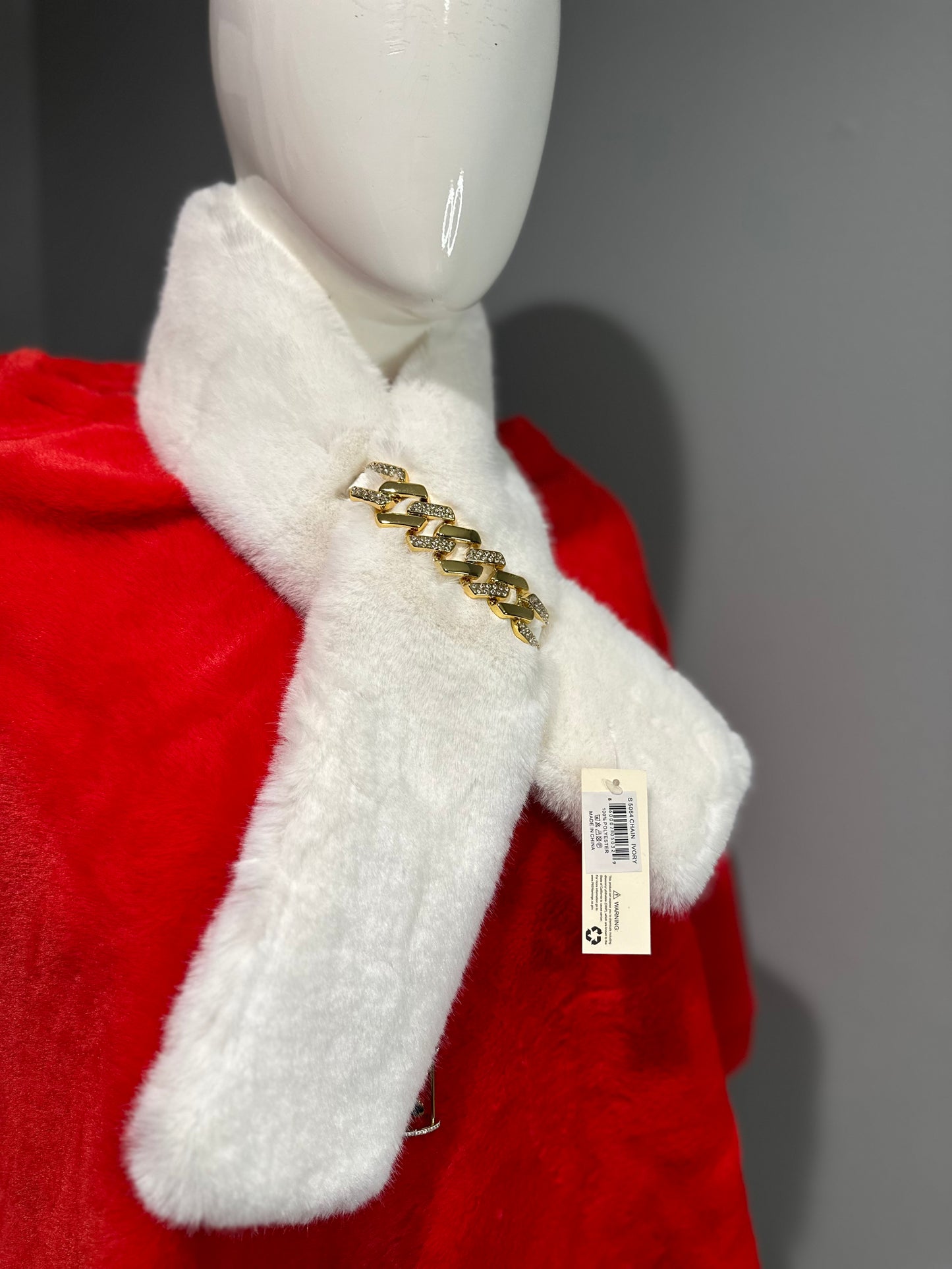 White Fur Scarf with Gold Chain