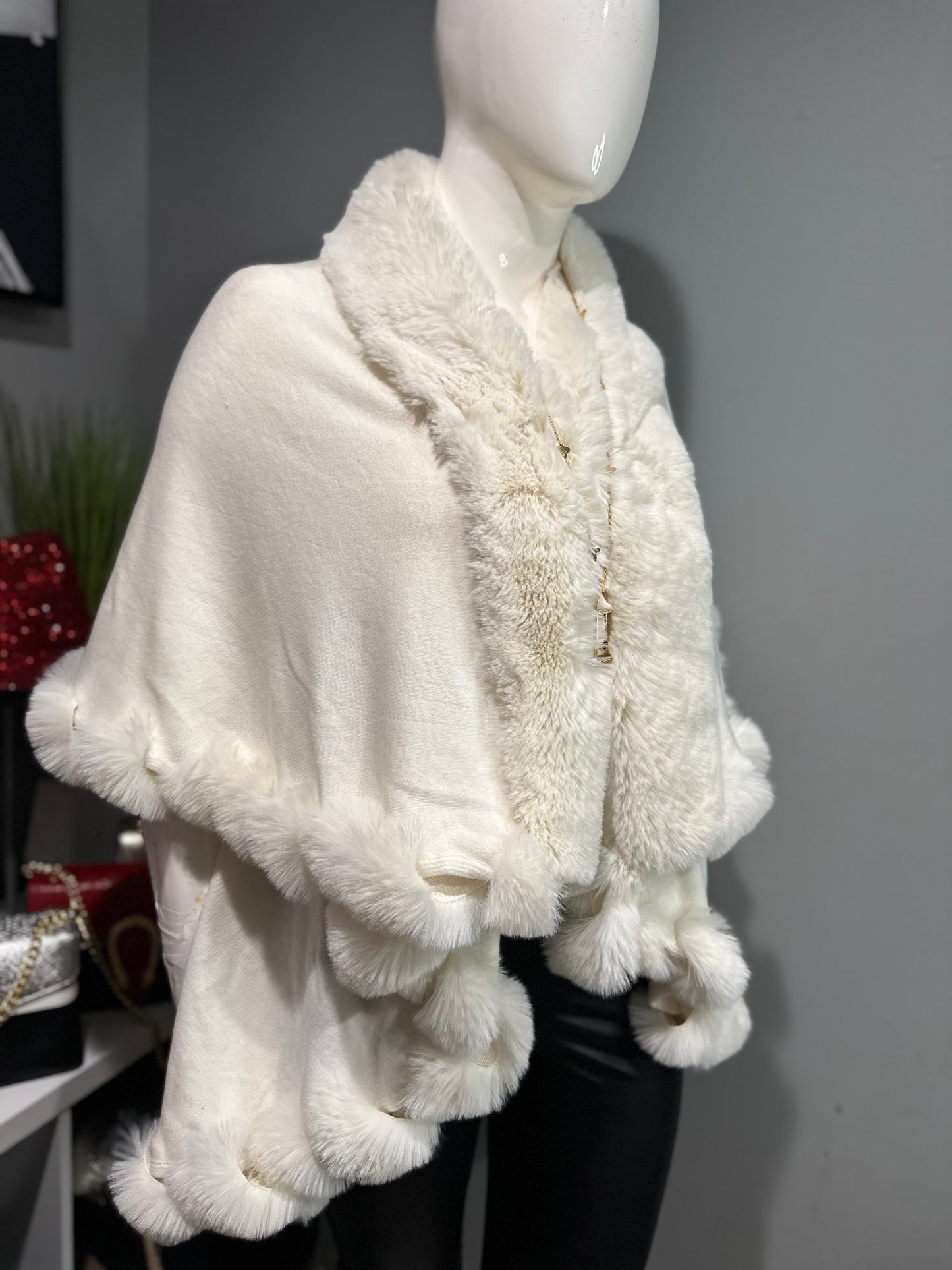 Winter White Fur Poncho