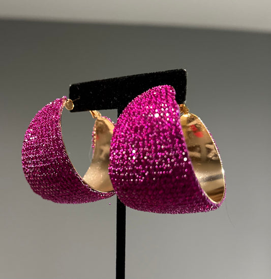 Fuchsia Bling Hoop Earrings