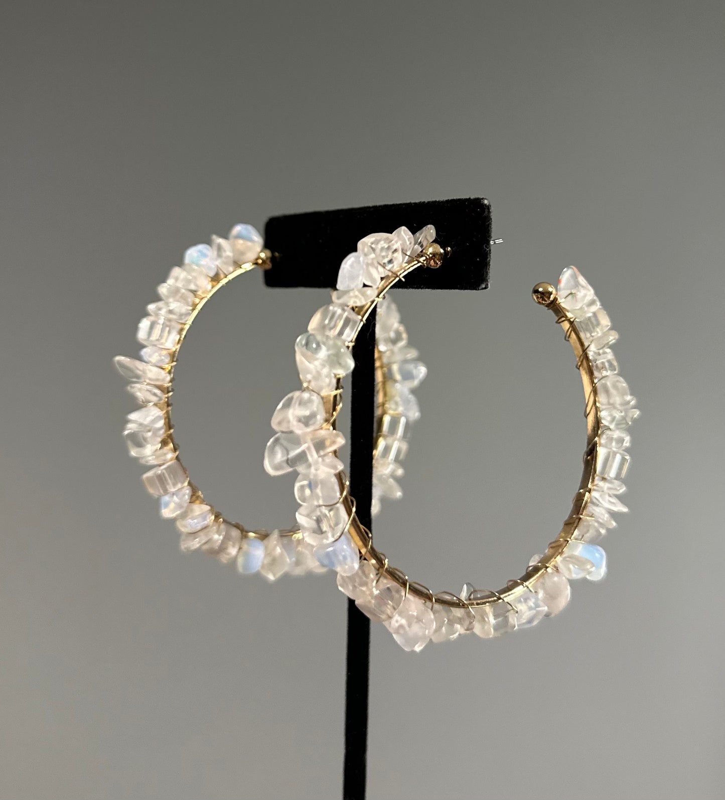 Clear and Iridescent Stone Hoop Earrings