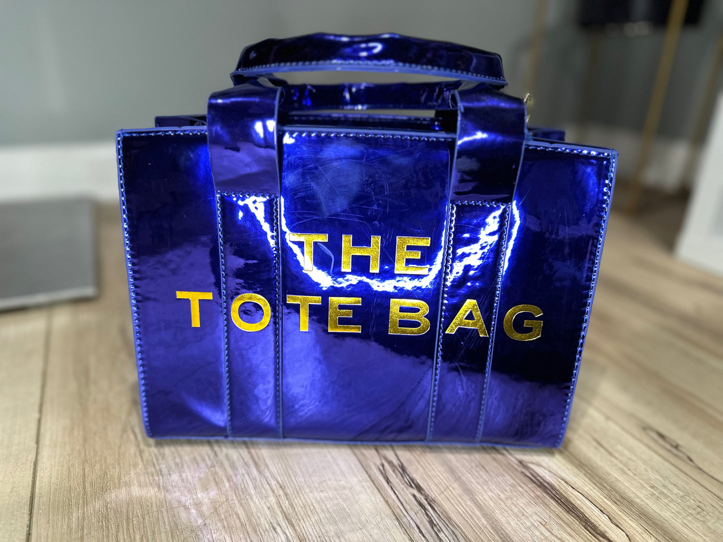 Blue Shiny Tote Bag