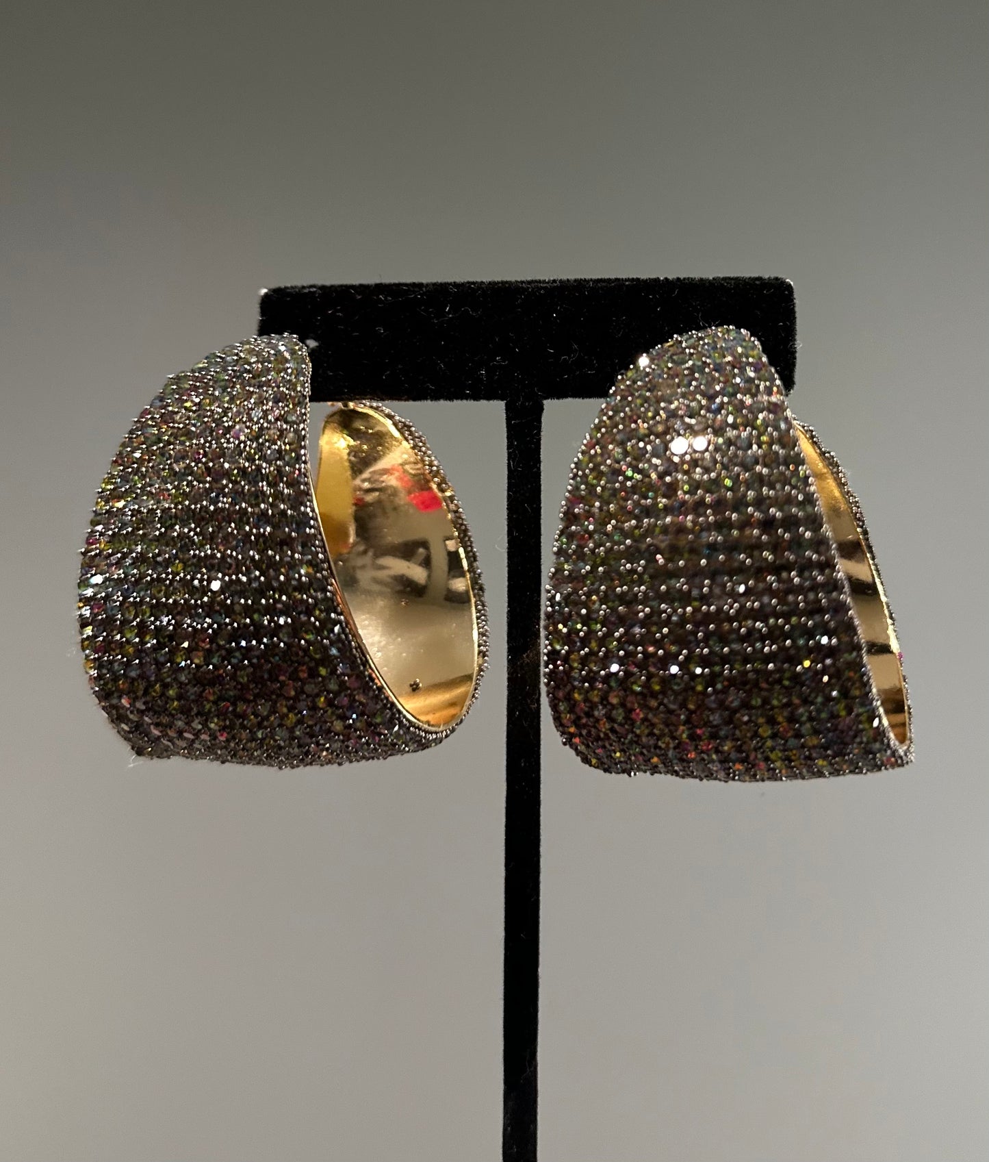 Grey Bling Hoop Earrings