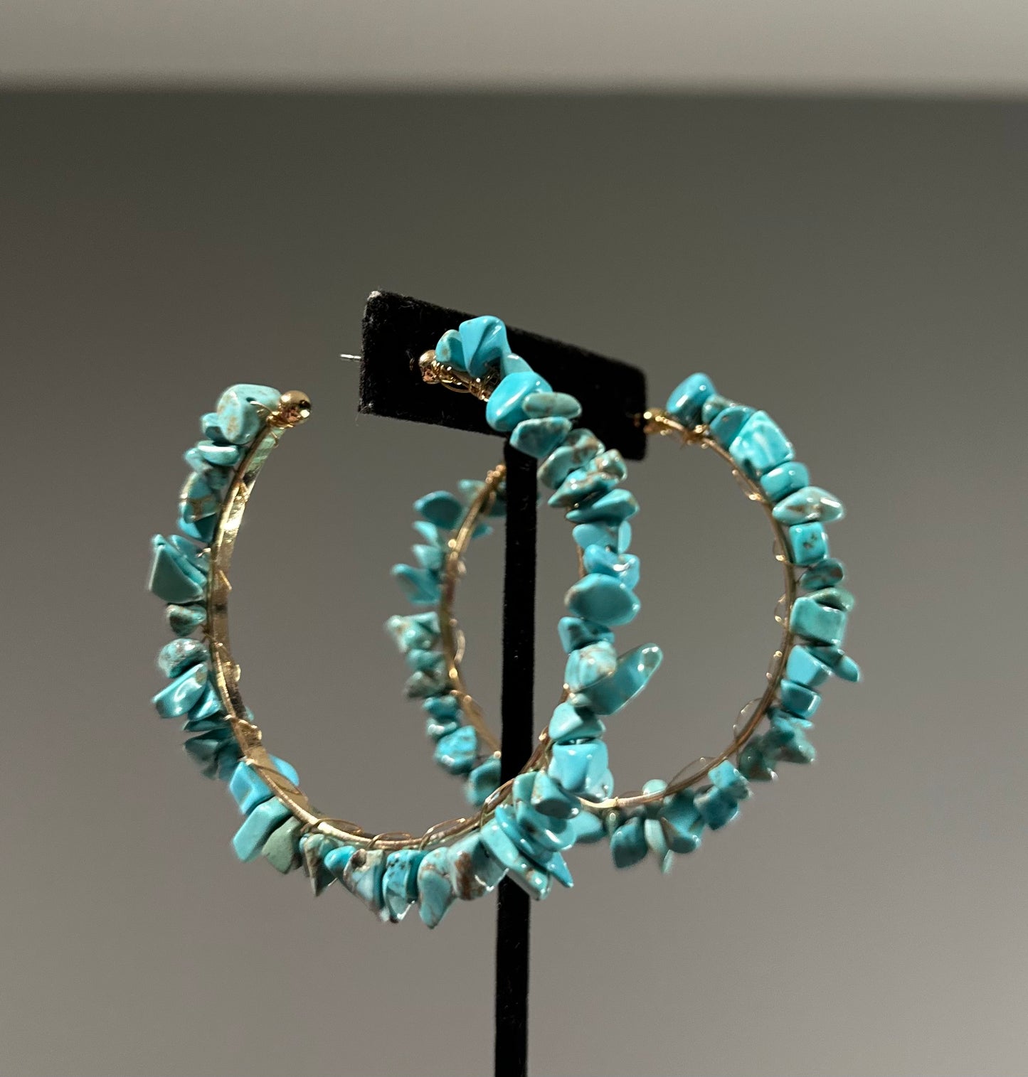 Turquoise Stone Hoop Earrings