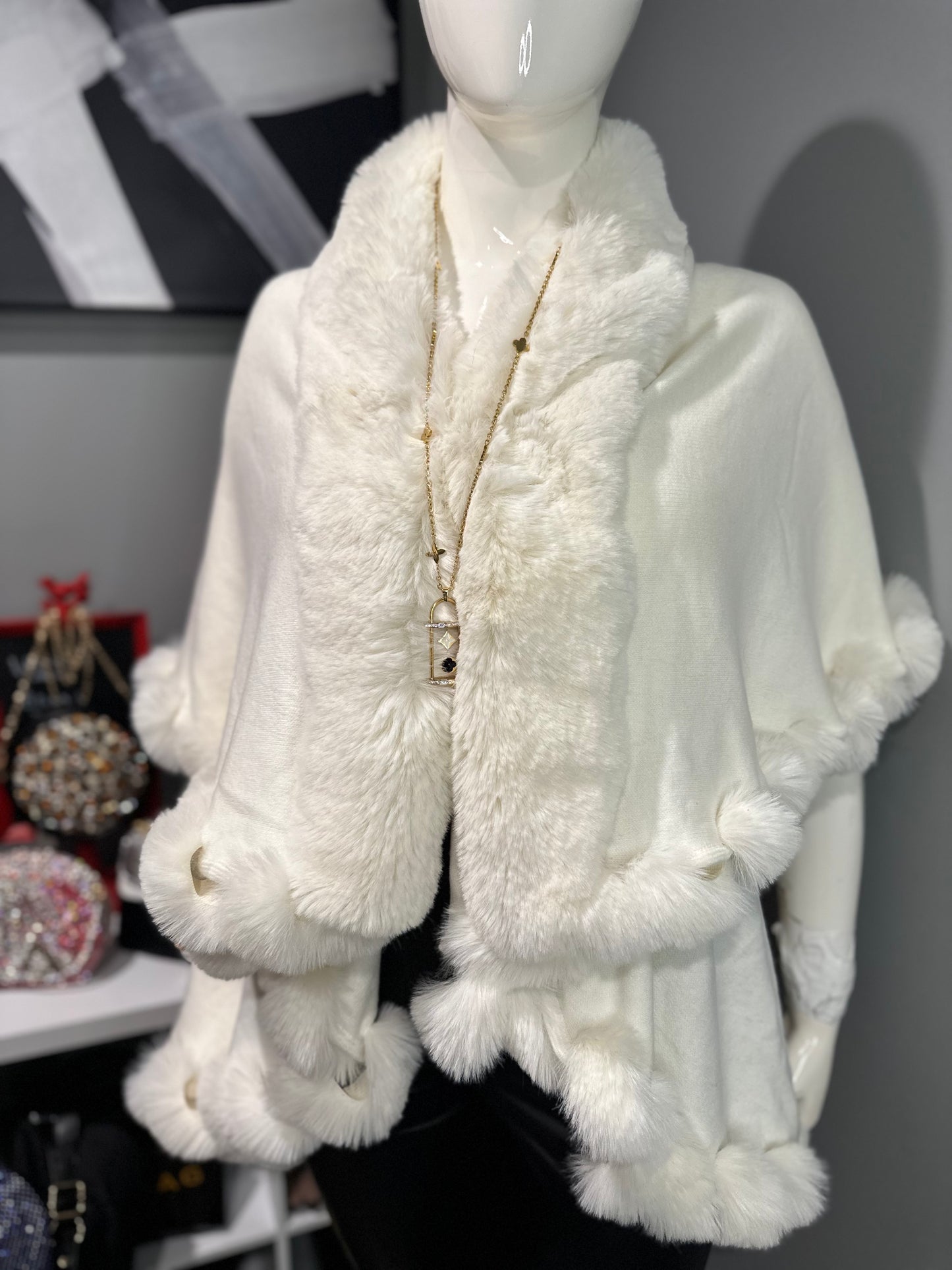 Winter White Fur Poncho