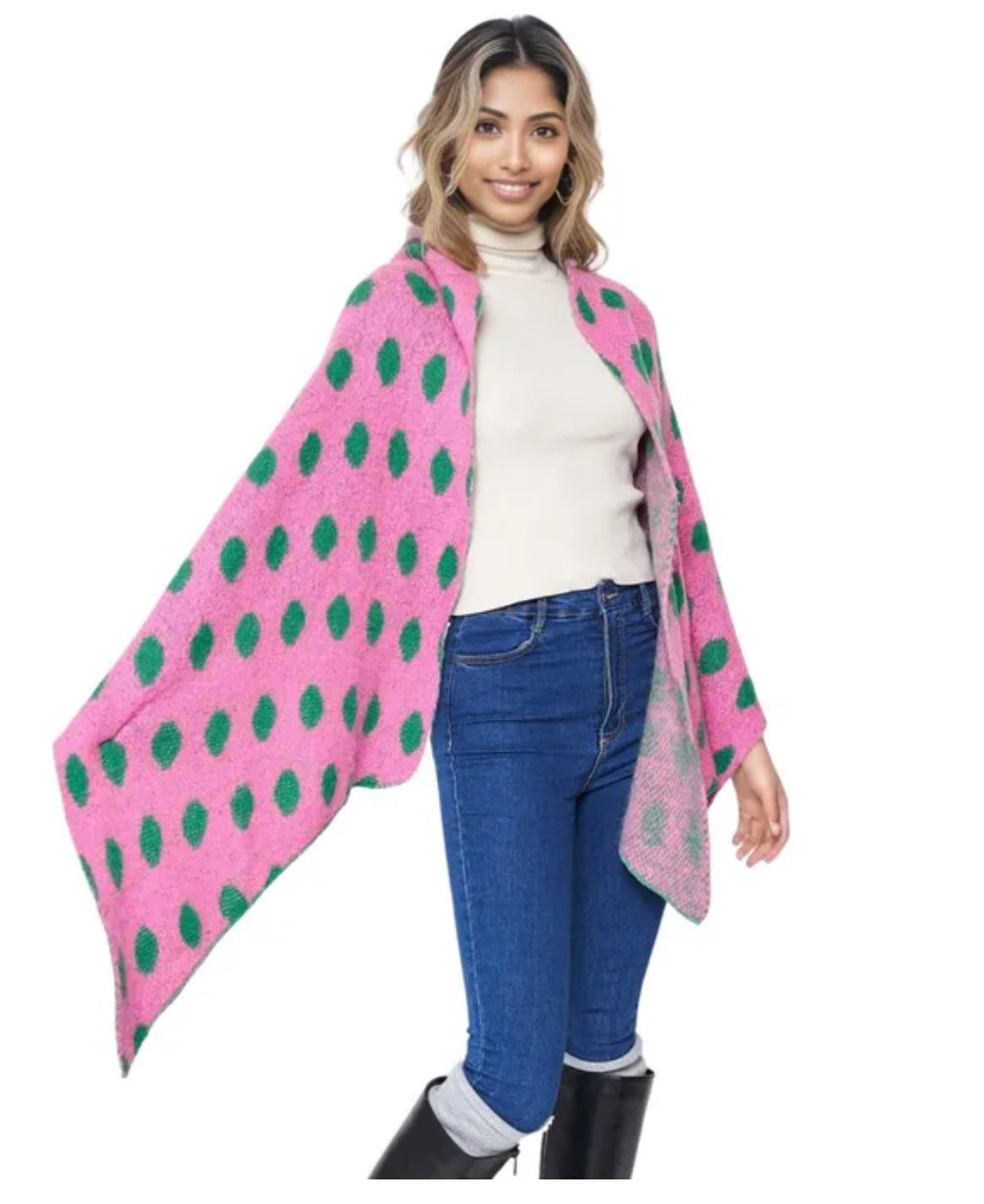 Pink and Green Polka Dot Scarf