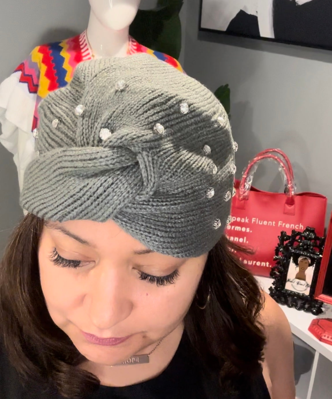 Grey Knit Turban