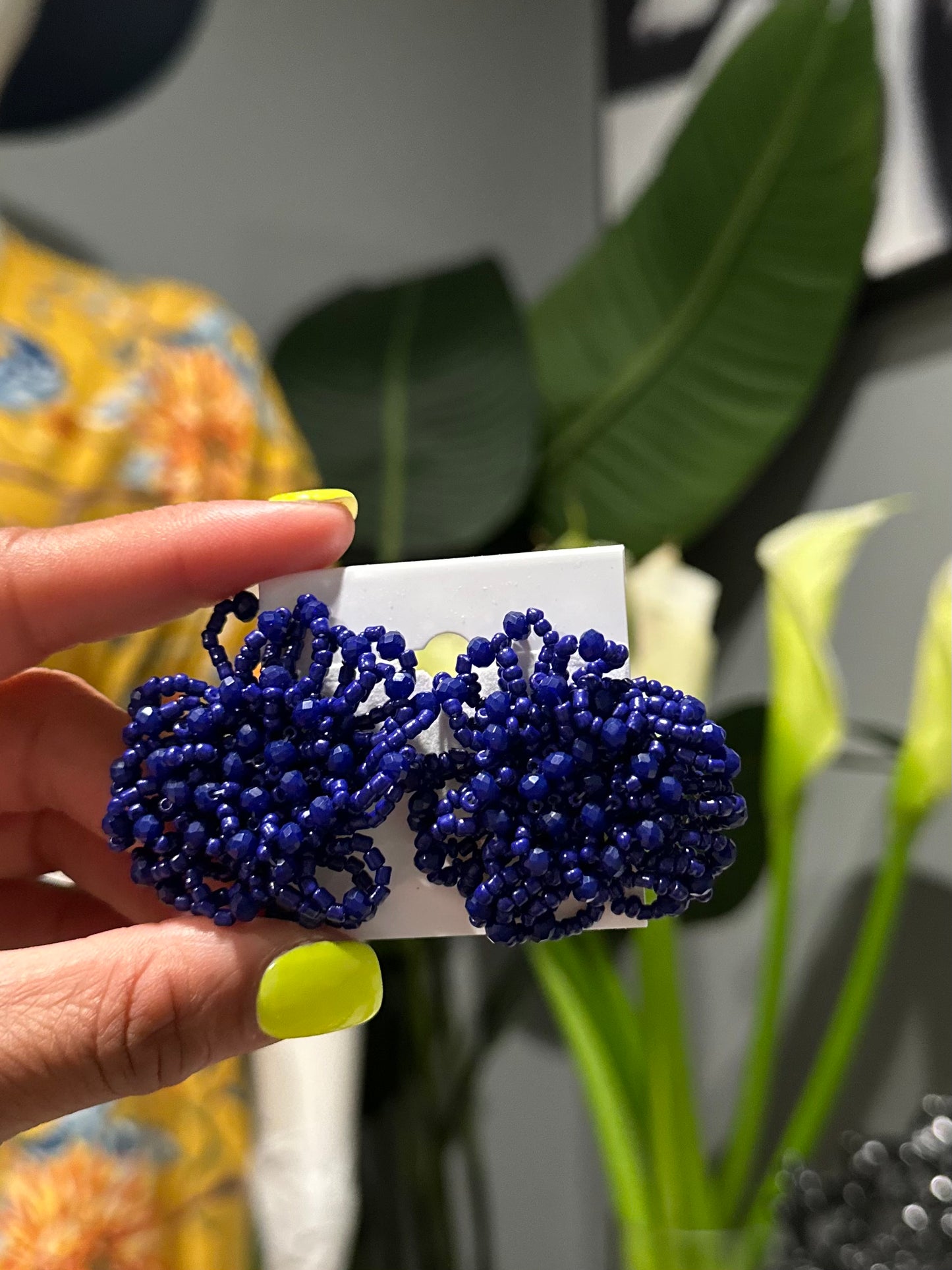 Navy Blue PomPom Earrings