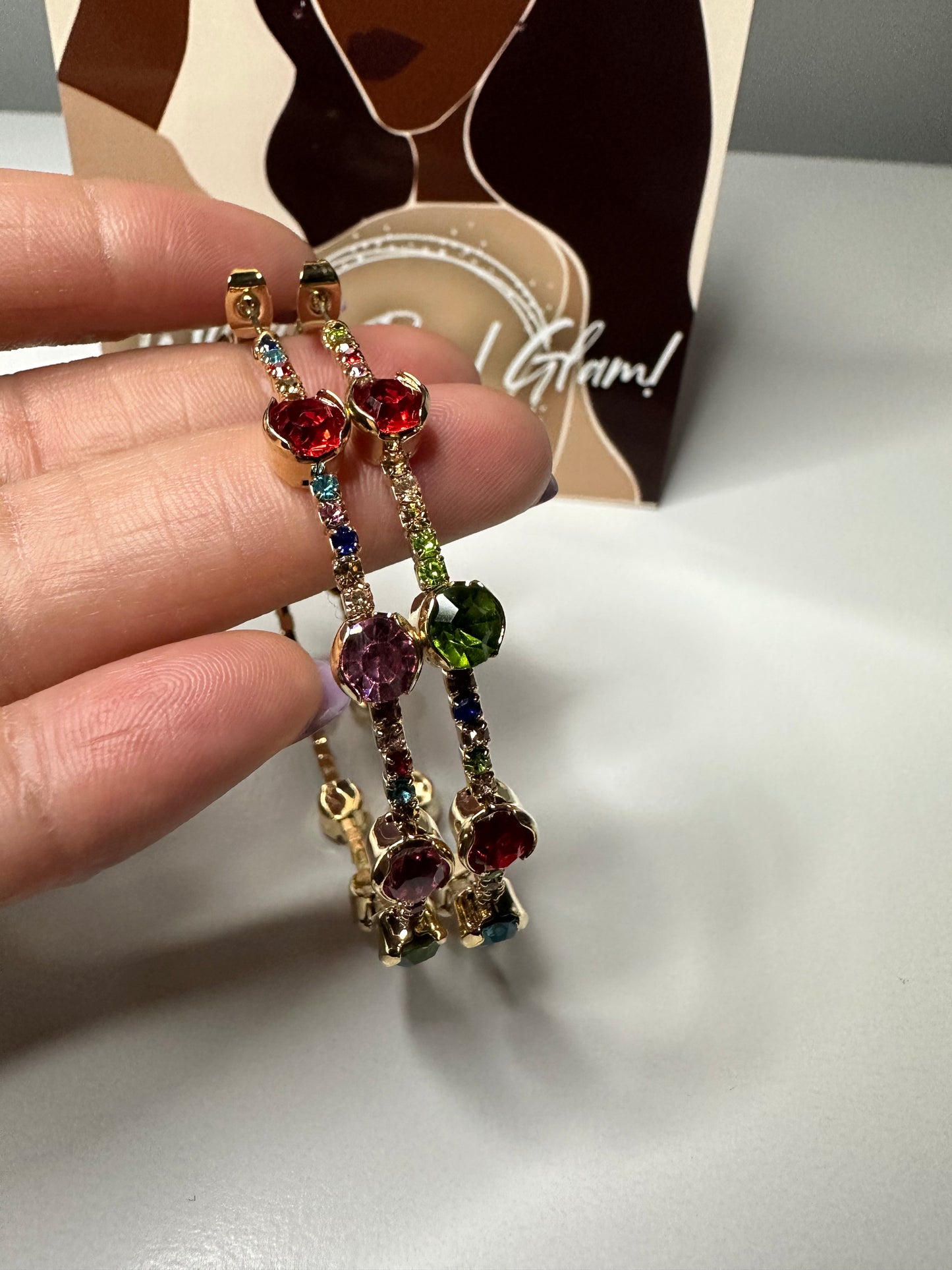 MultiColor Stone Hoop Earrings