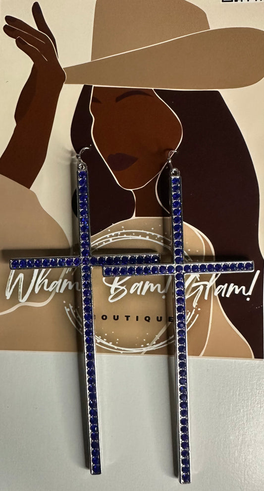 Blue and Silver Cross Earrings