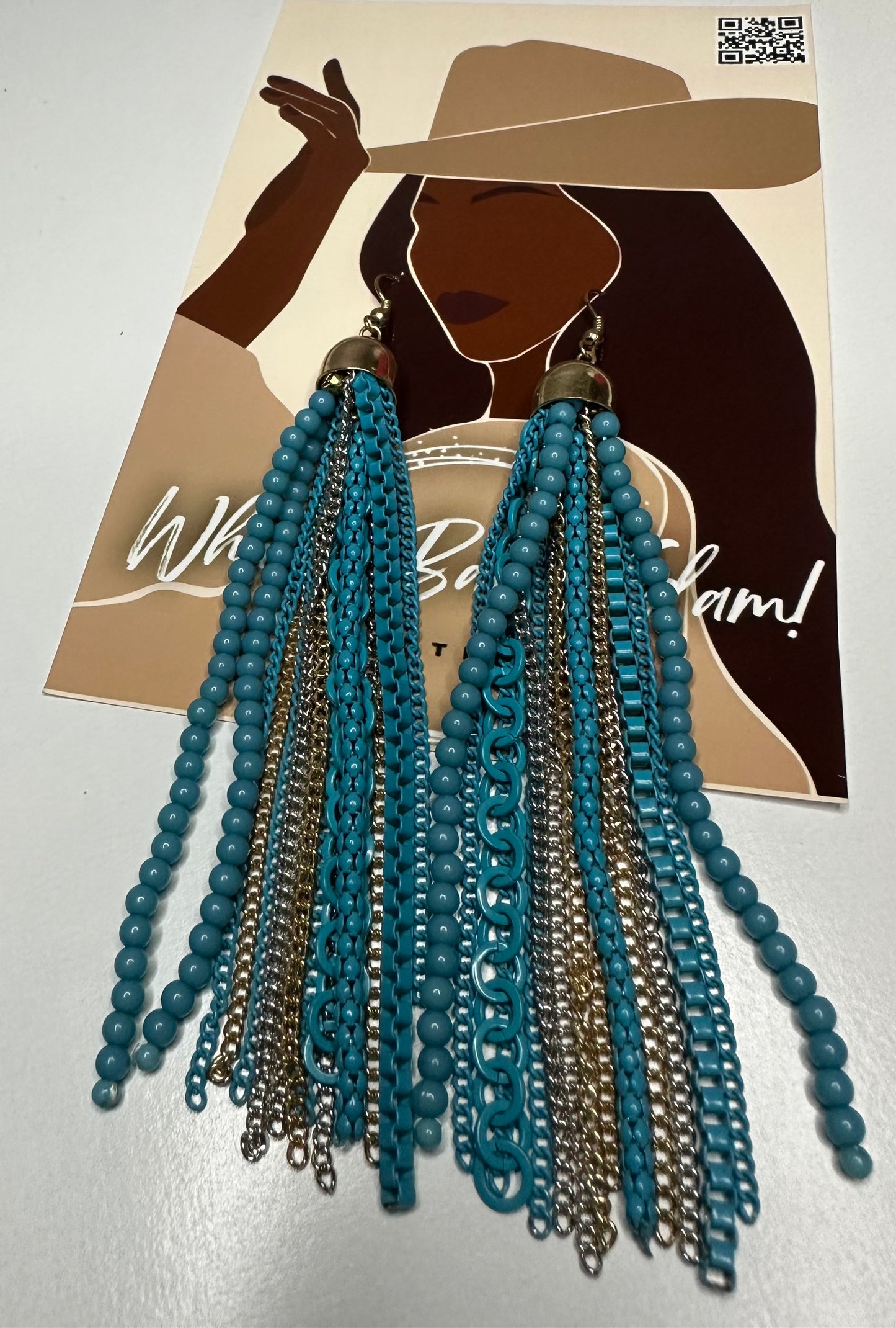 Blue Beaded Fringe Earrings