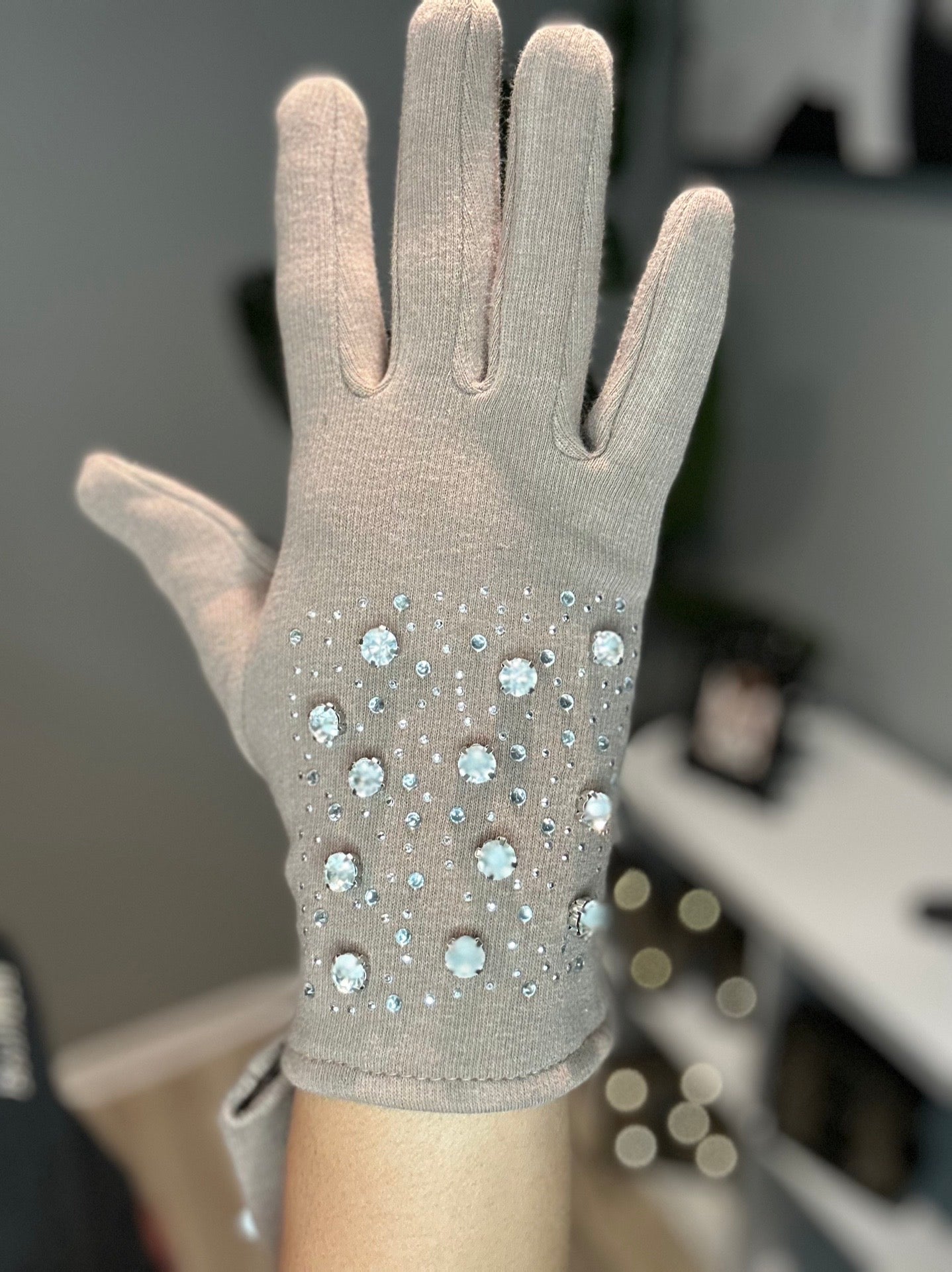 Bling and Tan Knit Gloves