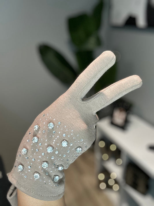 Bling and Tan Knit Gloves