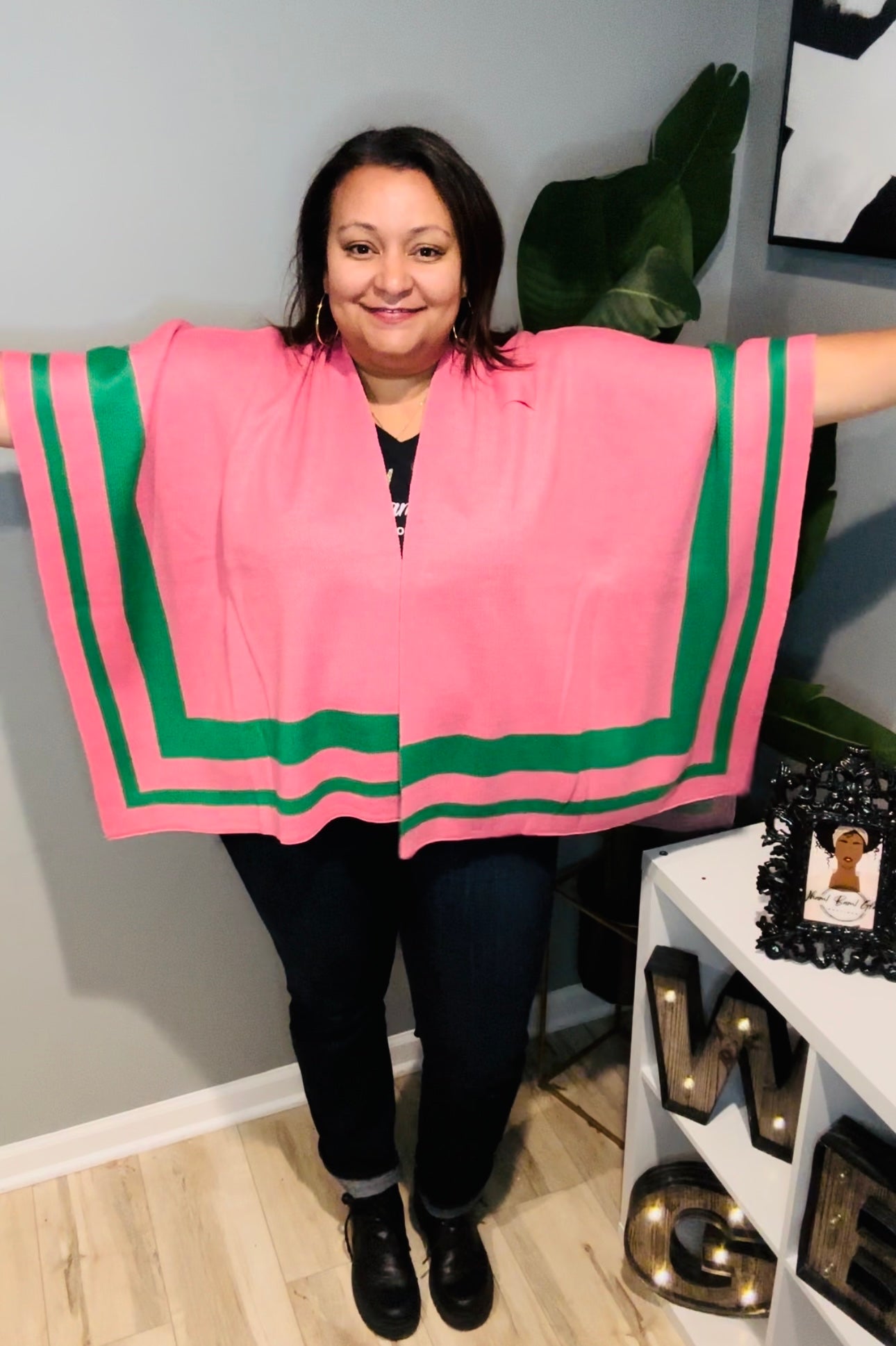Pink and Green Poncho