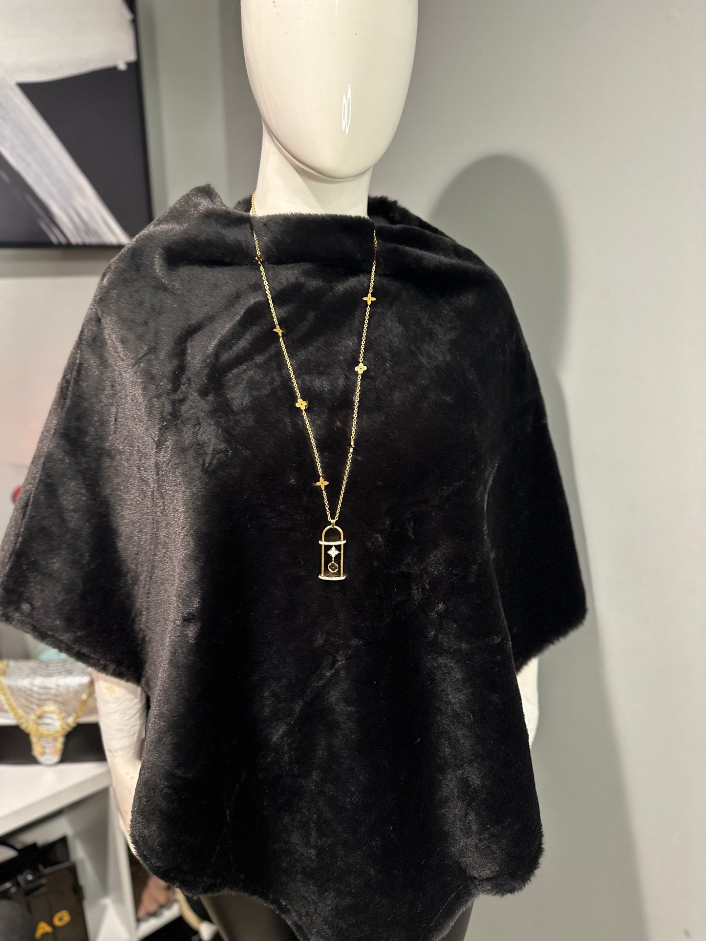 Black Poncho - Soft Fuzzy Fur