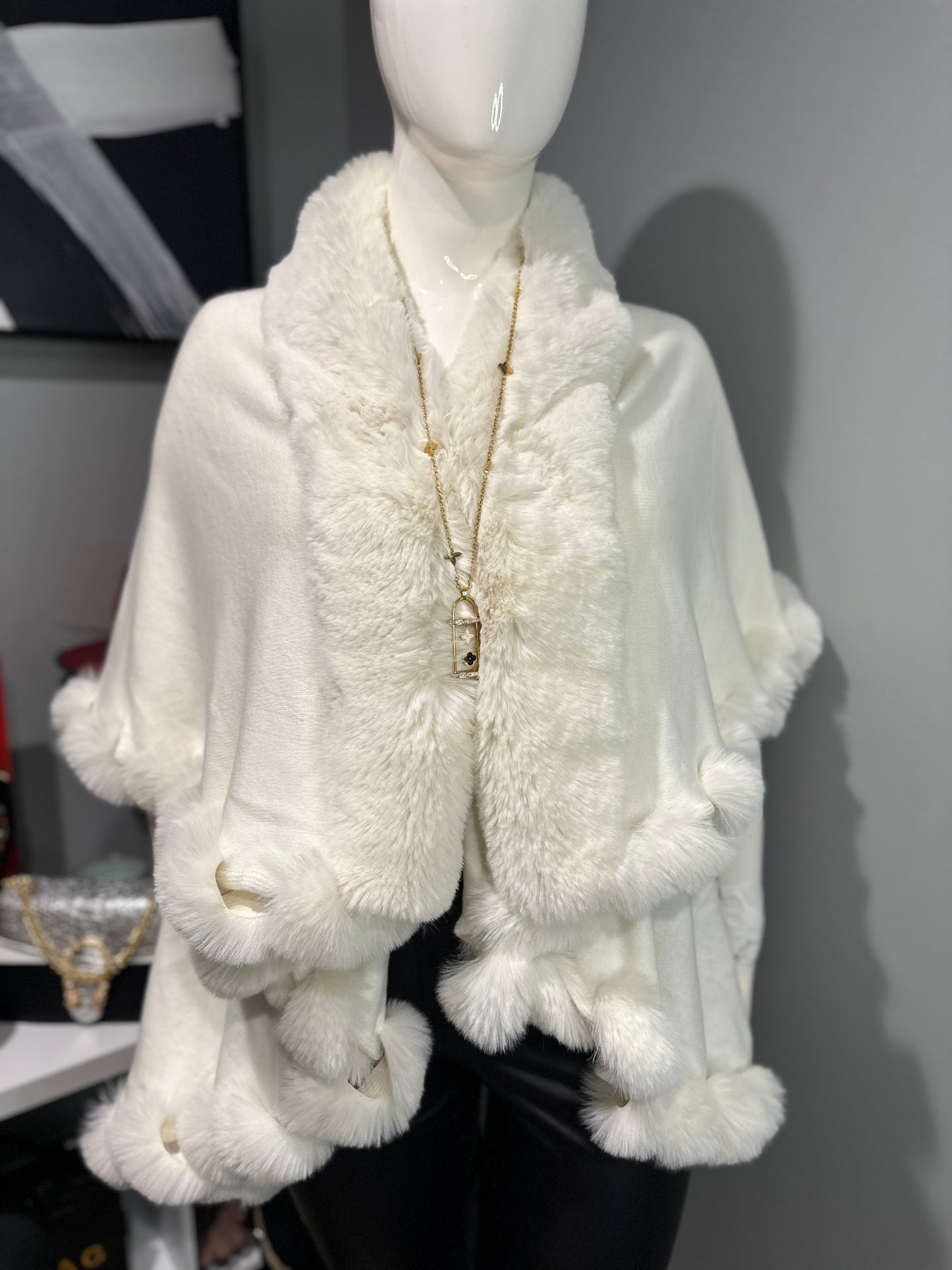 Winter White Fur Poncho