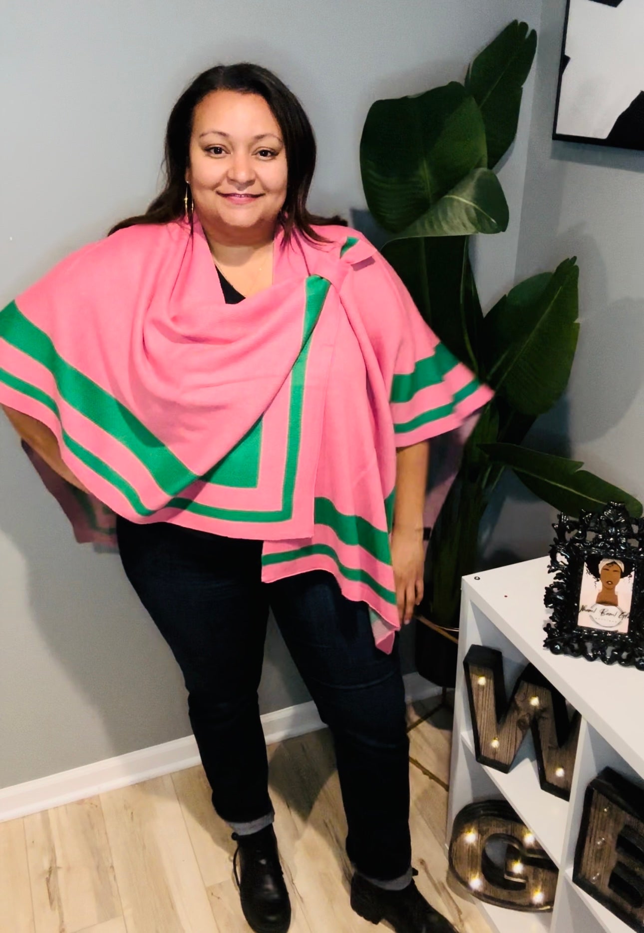 Pink and Green Poncho