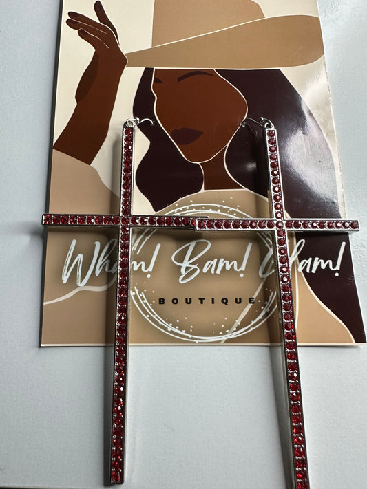 Red and Silver Cross Earrings